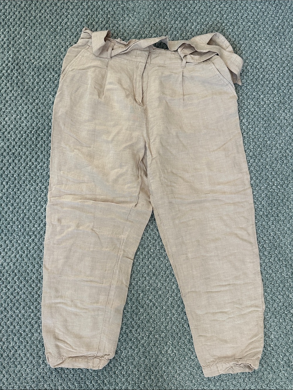 LOFT Beige Linen-Blend Drawstring Waist Pants